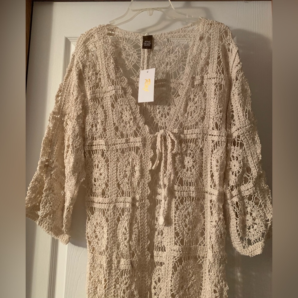 NWT Anthropologie Raj Natural Cream Crochet Duster OS Cardigan New Sweater - Picture 3 of 6